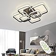 XEMQENER LED Dimmable Ceiling Lights with Remote, Chandelier Ceiling Light with 6 Squares, Flush Mount Ceiling Lamp for Living Room Kitchen Office Bedroom Dining Room(2800k-6000k, Black, 10-20㎡)