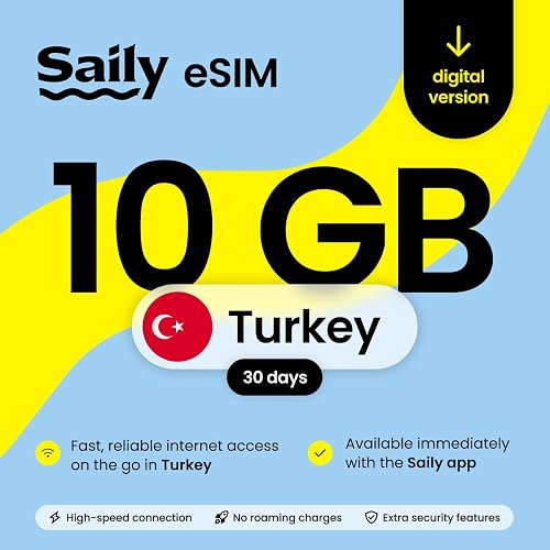 Saily, eSIM Data Plan for Turkey, 10GB/30 Days, Security Features, Digital Code