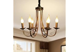‎JIINOO JIINOO Kronleuchter im Traditionellen Landhausstil, Vintage Höhenverstellbarer Kerzenleuchter aus Bronze Deckenlampe, 6 E14 Lichter Bauernhaus Klassische Pendelleuchte für Küche Esszimmer Wohnzimmer