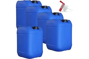 NUGOYA 5 x 20 Liter Getränke- und Wasserkanister DIN 61 mit 1 x Ablaufhahn | UN-Zugelassen Lebensmittelecht BPA frei | Gastronomie Gewerbe Camping Wohnwagen | Robuste Qualität aus DE (20 Liter, blau)