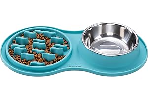 Navaris Kit 1x Tappetino Antiscivolo Sottociotola 1x Ciotola Anti Ingozzamento Cani Gatti 1x Scodella Acqua in Acciaio Inox - Tappeto Ovale Azzurro