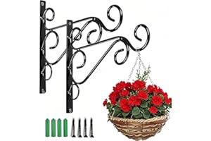 WSTELHH 2Pcs Iron Plant Hanger Wall Hooks,Hanging Basket Brackets Wrought Iron Bracket for Lantern Planter Flower Hanger Fence