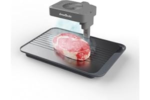 Drew&Cole Premium Dual Aluminium Defrosting Tray With Rechargeable Sonic Fan and Mister - Thaw Frozen Food Quickly & Safely - Up to 5 Times Faster - Detachable Drip Tray & Compact Design - Easy Clean