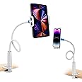 amazon basics Gooseneck Mobile Phone and Tablet Holder | Tabletop Holder with Clamp and 360⁰ Rotation | Universal Compatibility for Phones, Tablets | White