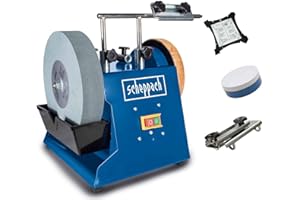 Scheppach Tiger 2500 Wet Bench Grinder | Ø250mm Corundum Whetstone | 200W | Leather Honing Wheel | Universal Grinding Jig & Angle Gauge | for Workshop Tools & DIY