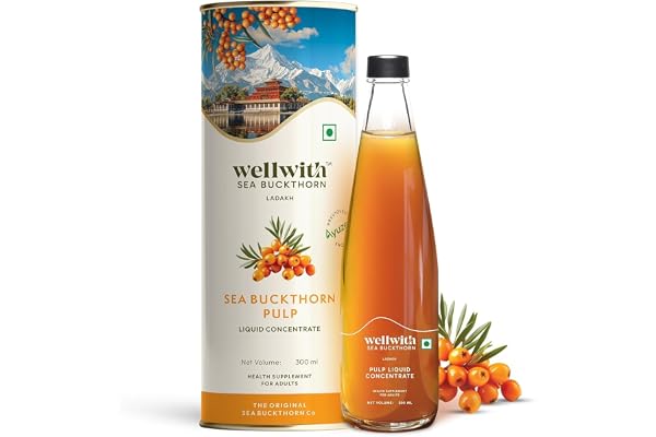 Ayuzera (Wellwith) Himalayan Sea Buckthorn Pulp Concentrate 300ml Cold-Pressed Makes 50 Glasses Natural Vitamin C, Omega 3 6 7 9, Antioxidants Immunity, Skin Glow & Gut Health Support Juice Seabuckthorn
