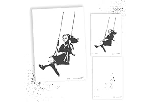 LaserCad Pochoirs Banksy Streetart (B015, Swing Girl (2 couches), format A5 pour graffiti, aérographe, art, décoration, peinture
