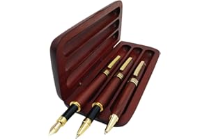 REN HANDCRAFT Lot de 3 stylos en bois avec étui cadeau - Stylo plume, stylo à bille et stylo à encre gel de luxe avec recharges d'encre