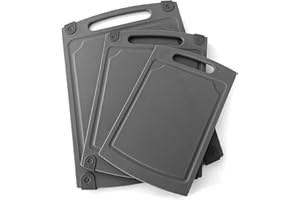 Coolinato Set di 3 taglieri da Cucina in Diverse Taglie, antibatterici, Lavabili in lavastoviglie, con scanalatura e Manico, Colore Grigio