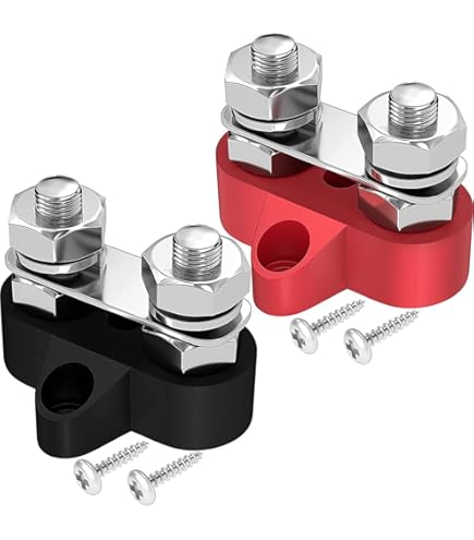 HOIIME 12V-48V DC verzamelrails, verdelerblok 250 A, bus box met 4 x M8 klembouten, krachtige module, stroomverdelingsblok, aardstroom voor auto, RV Boat jacht (rood, zwart, 2 stuks