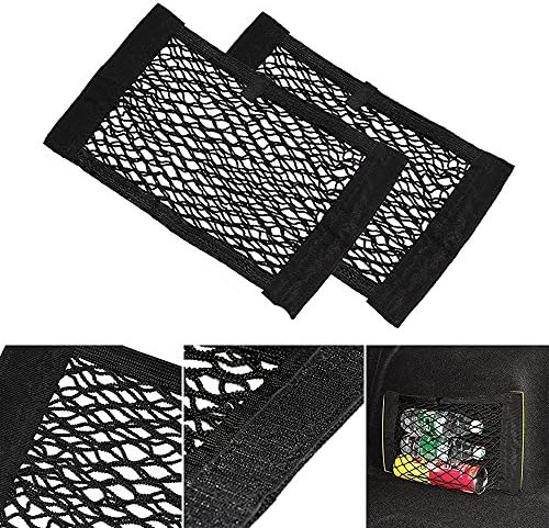 2pcs Car Back Rear Trunk Seat Cargo Net Magic Sticker Elastic String Net Mesh Storage Bag Luggage Holder Pocket Cage Organizer (Black)
