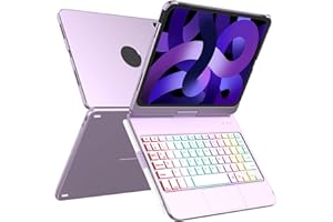 MMK Clavier pour iPad 11/10ème Génération (11 Pouces A16 2025/10.9 Pouces 2022), Èclairage Coloré à 7 Couleurs & Réveil/Veille Automatique, Smart Trackpad avec Porte-Stylet, Clavier Français AZERTY