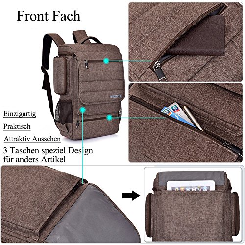 Laptop Rucksack, BRINCH Anti-Träne geräumig Reise Knapsack Rucksack Hikingtasche Studenten College Schulter Rucksack für 17 – 17,3 Zoll Laptop / Notebook / Macbook Computer, Braun - 3