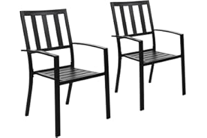 ‎PHI VILLA PHI VILLA Metall Gartenstuhl Draussen Terrasse Gartenstühle Stapelbare Stühle für Esszimmer-Set 2 Pack Schwarz