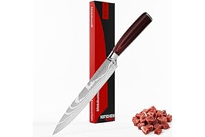 Matakumi Coltello da Cucina 20 cm Lama - Coltello da Chef Professionale per Carne Extra Affilato in Acciaio Inossidabile, Coltello da Cucina in Stile Damascato per Affettare Carne