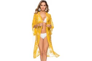 Shuanghao Verano Mujer Encaje Ropa Vestido de Playa Sexy Camisolas y Pareos de Bikini Baño Largo Suelto V Cuello Suave Cómodo Floral Gasa Traje Camiseta Camisa Túnica Girl Coverups