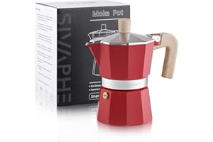 Sivaphe Stovetop Coffee Maker 150ml/3 Cups, Aluminium Moka Pot Italian Espresso Maker with Heat-Resistant Handle, Red