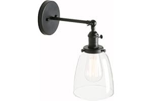 PathsOn Industrial Vintage Modern Wall Light Fittings Loft Bar Kitchen Sconce Wall Lamp Light Fixture with 5.5” Clear Glass Lampshade E27 (Black)