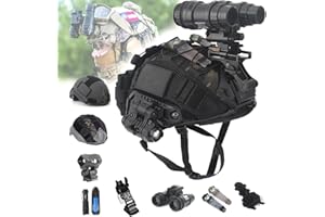 SeeboJK Ensemble de Casque Airsoft, Casque Fast LéGer avec ModèLe de Jumelles et Lampe de Poche et Signal Lumineux et Lampes de Poche, pour Paintball Tir Cosplay