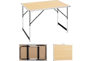WOLTU Table de Camping Pliante Tables de Jardin Tables de Travail Table de Balcon réglable en Hauteur en Aluminium Acier MDF,Chêne Clair