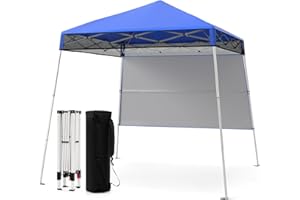 COSTWAY 2.1 x 2.1M Pop up Gazebo, Slant Leg Canopy Tent with Sidewall, Carry Bag & 4 Stakes, Waterproof Garden Beach Sun Shelter for Camping Fishing Festival (Blue, 210 x 210 x 221 cm)