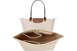 Shengxi Bag Insert Organizer Compatible with Longchamp Long And Short Handles Multi-Pocket Felt Organizer Folding Organiser Insert for Tote Bag Handbag (Beige, M)