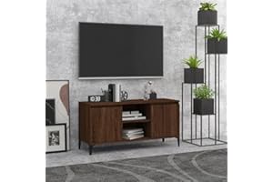 Pxznbe Tavolo Porta TV Rovere Marrone 103,5x35x50 cm Truciolato Stanza Mobile Porta TV con 2 Ripiani e 2 Scomparti Stile Industriale Supporto TV Soggiorno con Quattro Gambe in Metallo