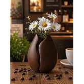Kahve &Ccedil;ekirdeği Tasarımlı Dekoratif Vazo, Kahverengi, Mat Finish, 15 cm Y&uuml;kseklik, 10 cm Genişlik, Modern Masa&uuml;st&uuml; Dekorasyon