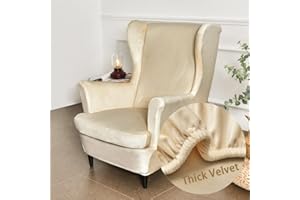 Highdi Velvet Copripoltrona con Orecchie Elasticizzato, Tinta unita 2-Pezzi Copridivano da 1 Posto con Fodera per Cuscino, Lavabile per Strandmon Bar Soggiorno Camera da Letto (Beige)