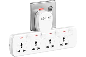 LENCENT Multi Plug Extension Socket, 4 Way Electrical Outlet Extender, Wall Charger, Universal Plug Adapter, Charging Station for Home, Office, Kitchen, Individually Switched
