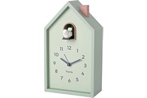 Fisura – Budzik z kukułką domek miętowy. Oryginalny budzik analogowy ze wskazówkami, przyciskiem drzemki i światłem. Zasilanie: 3 baterie AA (nie w zestawie)