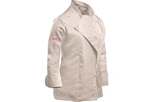 strongAnt Chaqueta de Cocinero para Mujer, elástica, Uniforme de Chef Profesional, con Tira de Botones a presión, Manga Larga
