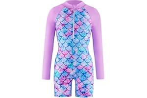 BOTERIA Girls Swimming Costume UV Protection Swimwear Unicorn Mermaid Rash Guard Kids One-Piece 3-14 Years Kids Swimsuit Wetsuit Beach Holiday