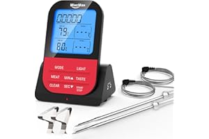 MIXCMAX Fleischthermometer Kabellos, Grillthermometer Funk Digital Bratenthermometer BBQ Grill Zubehör mit Timer LCD Display 2 Sonde Kerntemperatur Steak Thermometer
