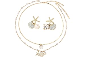 NXPWRC 2 Pieces Of Shell Necklaces, 1 Pair Of Shell Earrings, Bohemian Style Jewelry, Alloy Pearl Necklace, Fantasy Ocean Style Earrings, Beach Vacation Jewelry