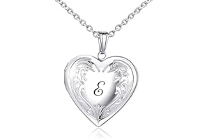 MUERDOU Locket Necklace That Holds Pictures Initial Alphabet Letter Heart Shaped Photo Memory Locket Pendant Necklaces