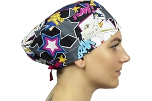 CHRYSVAL - Calot Couvrant Wonder Woman - Bonnet Médical ou Calot Cuisine Unisexe 100% Coton Oeko-Tex - Réglable Avec Attaches et Elastique