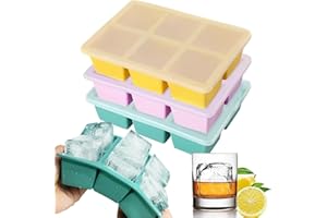 Theuwnee® Cubetti Ghiaccio Stampo con Coperchio, Grande Stampi per Ghiaccio in Silicone, Certificato LFGB e Senza BPA, Ideale per Congelatore, Whisky, Cocktail e Altre Bevande (Giallo)