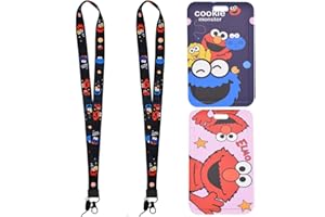 Sesame Street Cordón con Portatarjeta, Hilloly 2 PCS Cuello Cordón Cuerda con Soporte Colgantes de Tarjetas de Identificación con Cordón de Cuello llavero con Portatarjetas para Estudiantes Exposicion