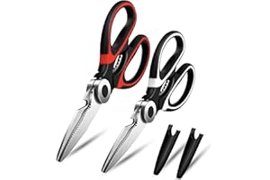 KISUOMAOYI Heavy Duty Kitchen Scissors, Sharp Kitchen Scissors Multipurpose Utility Stainless Steel Scissor, Kitchen Shears for Chicken, PoultryMeat, Vegetables, Herbs, BBQ,Bottle & Jar Opener（2pcs ）