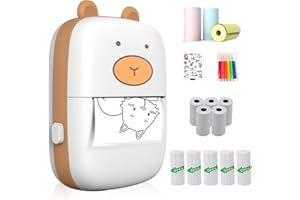HONEYHOUSE Mini Pocket Printer, Mini Sticker Printer Bluetooth Inkless Thermal Photo Printer Compatible with Android iOS for Instantly Print Fun with 13 x Printer Paper, Mini Life Assistant, Good Gift