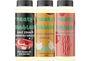 MEATY BUBBLES Bubbles For Dogs MULTIPACK 3 FLAVOURS, Dog Toys, Pet Bubbles Blowing Bubbles, Pet Toys, Dog Interactive Toys, Birthday Gifts For Dogs NON TOXIC, VEGAN FRIENDLY (PACK OF 3)