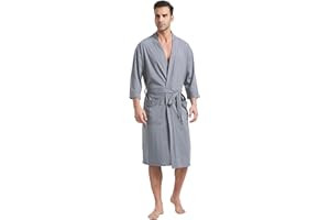 FashGudim 100% Cotton Mens Dressing Gown Lightweight Summer Knit Robes Thin Kimono Bathrobes