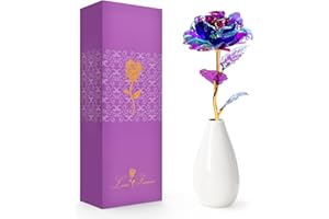 OEAGO Muttertagsgeschenke Geschenke für Mama Frauen, Muttertagsgeschenk Personalisiert Geschenke Galaxy Rose Blume mit Vase, Mama Geschenk für Muttertag Weihnachten Valentinstag Geburtstag （Lila） ﻿