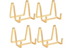 DIDUDIDU Plate Holder Easel Display Stand - 3 inch Metal Plate Stands for Display - Tabletop Picture Stand - Gold Iron Easels for Display Pictures | Photo Frames | Book | Decorative Plates | Plaque - 4 Pack