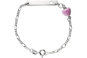 Aka Gioielli® - Bracelet d'Identification Nom Enfants Argent 925 avec Coeur Rose, Cadeau Bébé Fille