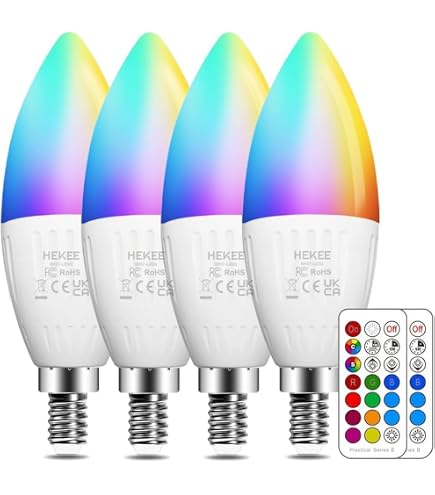 2er Set Dimmbare LED Kerzenbirnen E14 – RGB Farbwechsel + Warmweiß, Mit Fernbedienung & Timer, 5W