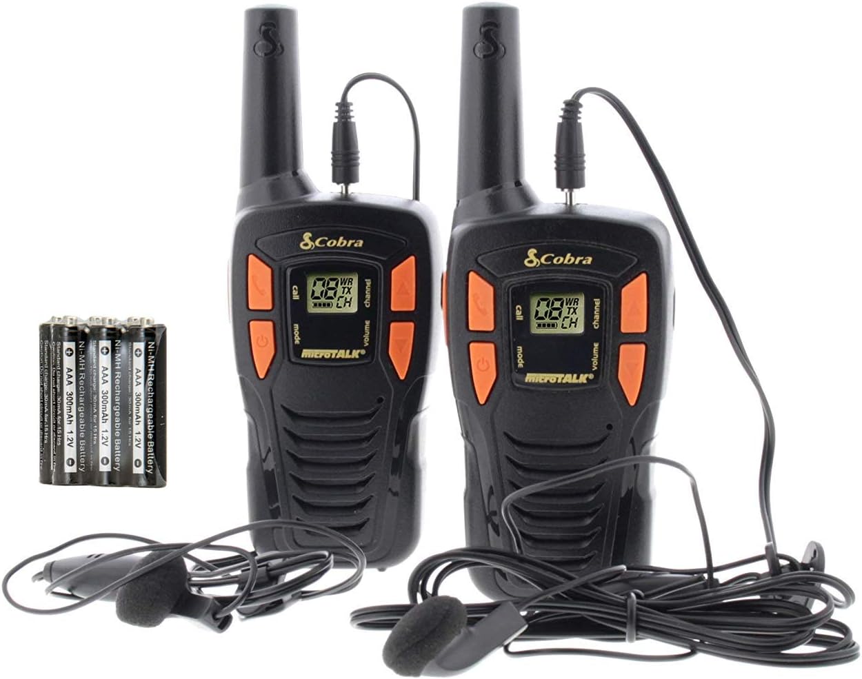 Cobra Walkie Talkie AM245 BBX, resistente a la intemperie con micrófono GA-EBM2 y baterías recargables (paquete de 2), color negro