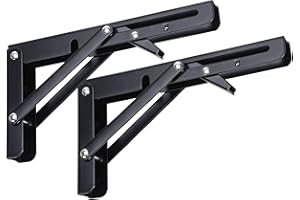 Highdecora Folding Shelf Bracket, 2 Pcs Heavy Duty Foldable Shelf Bracket Metal Wall Mounted Foldable Triangle Support Bracket for Table DIY Work Bench (Black, 14 inch)