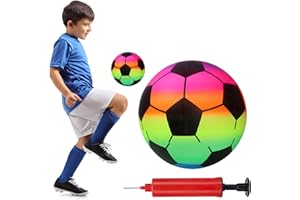 APOMOONS Inflatable Soccer Ball 9 Inch Rainbow Ball Playground Balls Beach Ball for Kids & Adults, Inflatable Rainbow Football PVC Neon Soccer Ball with Added Hand Air Pump Garden Toy Indoor and Outdoor Games